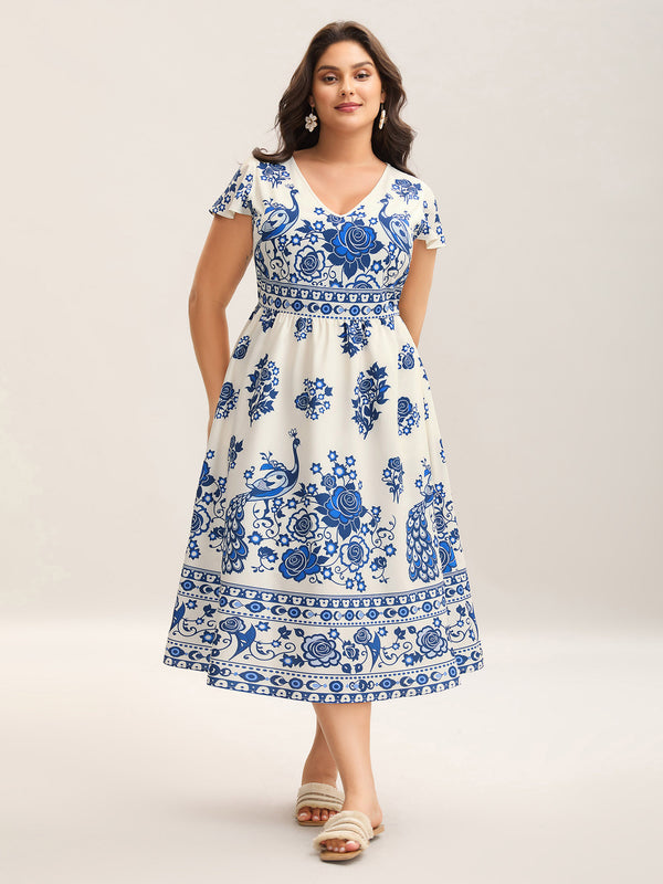 Boho Print V-Neck Pockets Midi Dress – BloomChic-EU